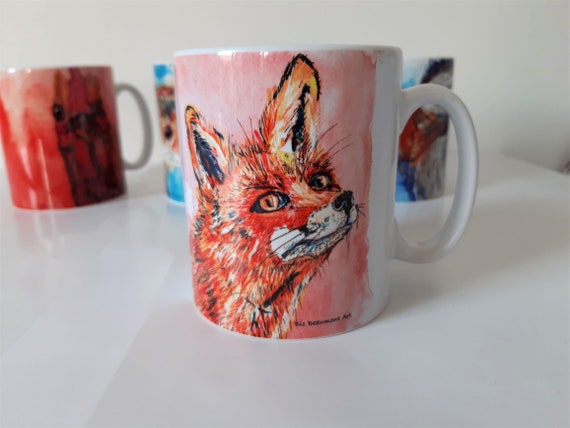 Pandora the Fox ceramic mug - original colourful and fun illustrative acrylic and watercolour painting (vegan/Christmas/Birthday present))