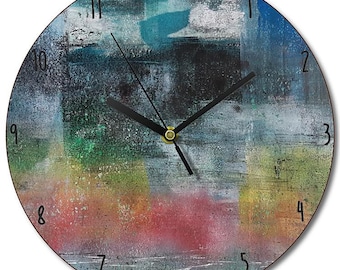 Over There (Abstract art) FSC timber 25cm wall clock, made in the UK