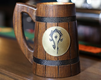 Custom WOW Gift World Of Warcraft Mug Alliance Mug Gamer Gift World Of Warcraft Gifts Custom Beer Steins Wooden Beer Tankard #68//0.6L//22 ounces Personalized Alliance Gift
