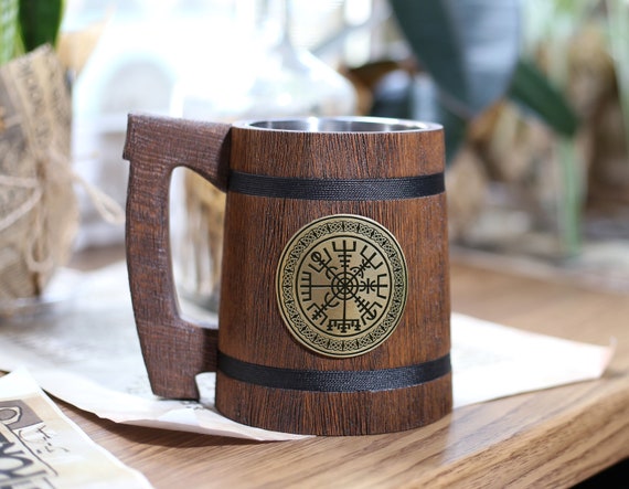 Engraved Compass Tankard Best Friend Viking Wooden Beer Mug Etsy