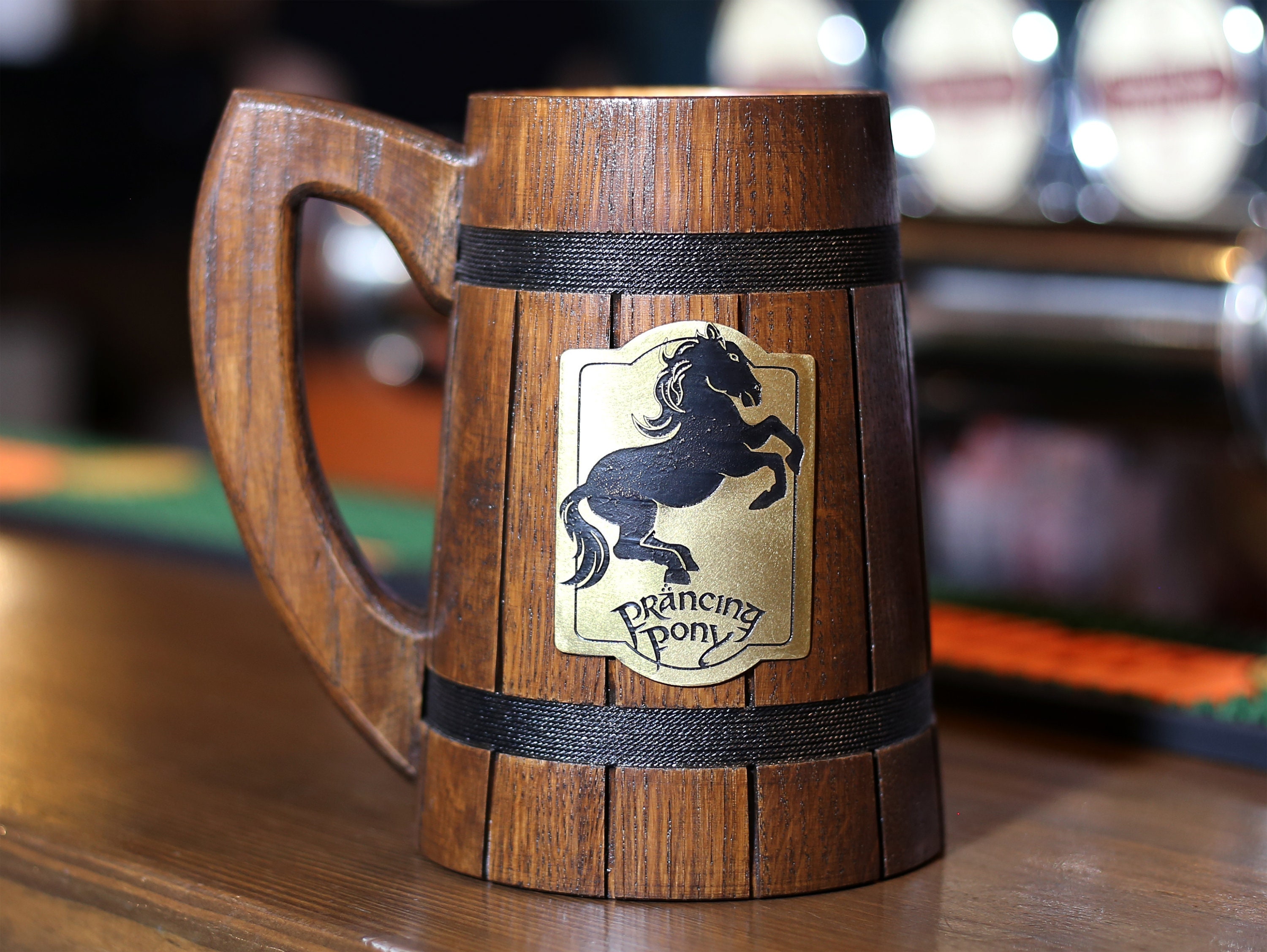 Lord of the rings wooden beer stein Prancing Pony mug Lotr Etsy