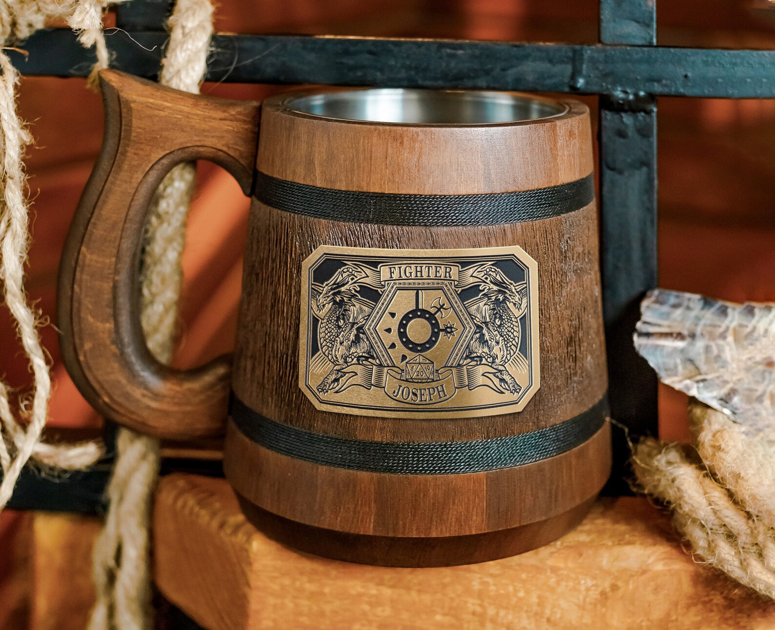 Wooden beer stein D20 ornament Etsy