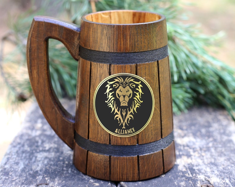 World of warcraft dad mug Wow alliance wooden beer mug 40th Etsy