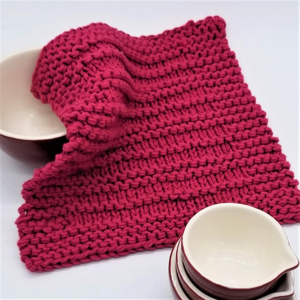 Beginner Dishcloth Knitting Pattern for Valentines Day Gifts, Valentine Home Decor Project for Kitchen Knit Dishcloth Pattern, Hillside