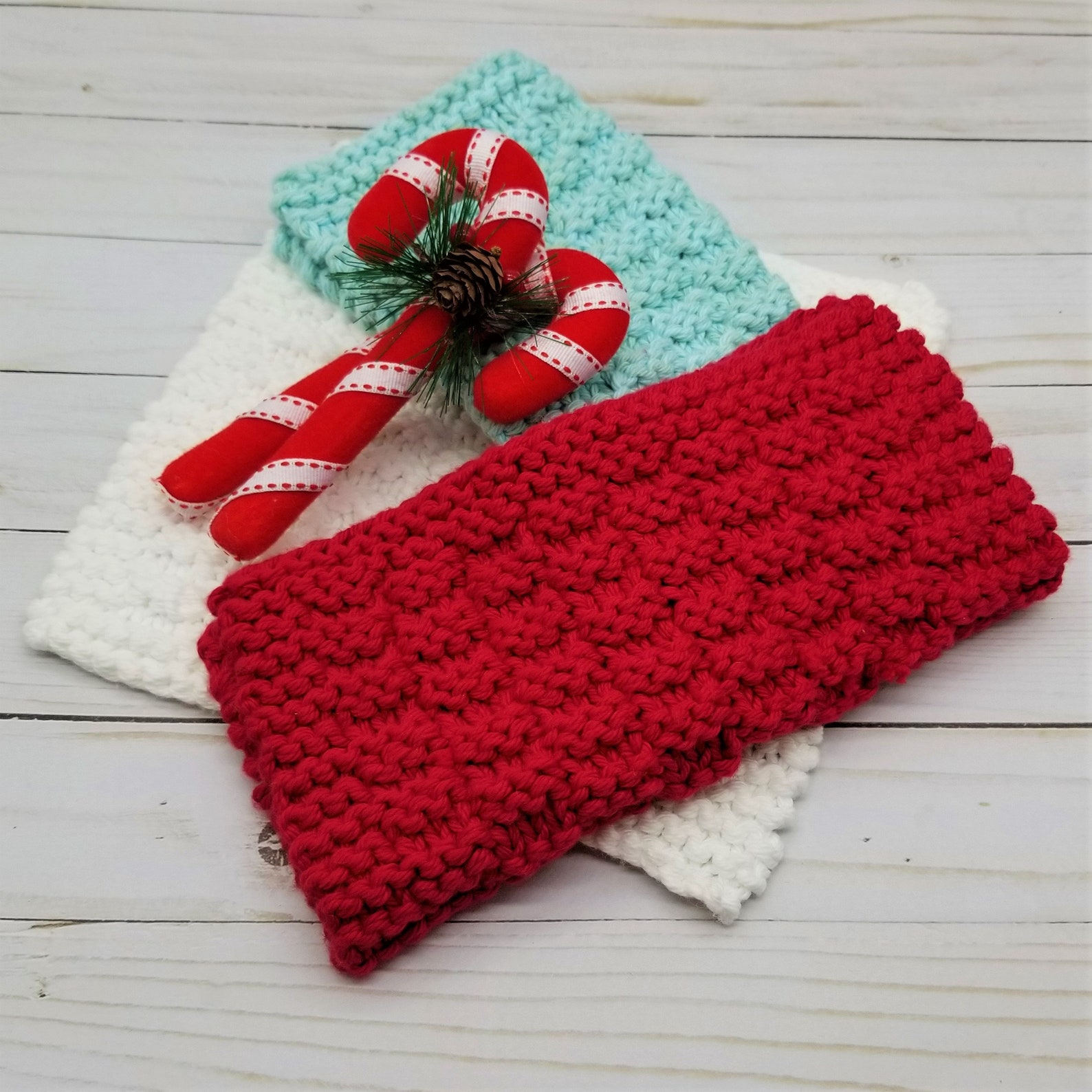 Netted Dish Rag Christmas Dishcloth Knitting Pattern, Knit Dishcloth Pattern for ...