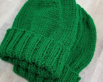 Adult Hat Knitting Pattern, Easy Knit Hat Pattern, Green Hat for Saint Patrick's Day, Cuffed Beanie Hat Pattern, Cascade