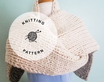 KNITTING PATTERN: Monterey Chunky Knitted Scarf. Long Cream Knit Scarf Pattern.