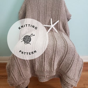 KNITTING PATTERN: Sandy Shores Knitted Blanket. Knit Soft Throw Pattern.