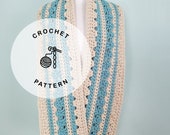 CROCHET PATTERN: Cardiff Scarf Crochet Pattern. Long Crochet Scarf for Women. Blue and Cream Neckwear.