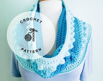 CROCHET PATTERN: Malibu Cowl Crochet Pattern. Bobble Infinity Scarf Patterns.