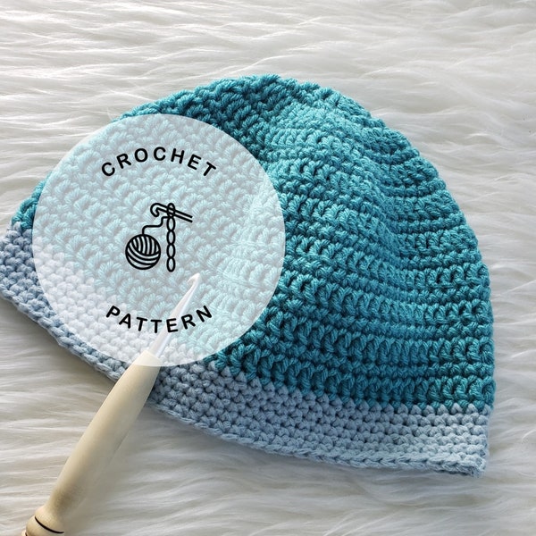 CROCHET PATTERN: Beachy Beanie Easy Crocheted Hat. Women's Crochet Skull Cap.