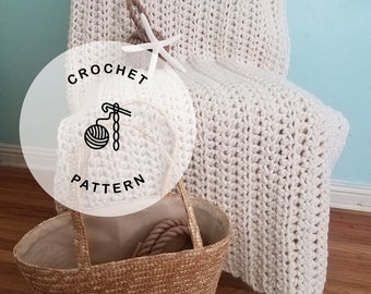 CROCHET PATTERN: White Water Crochet Blanket, Chunky Crochet Oversized Throw