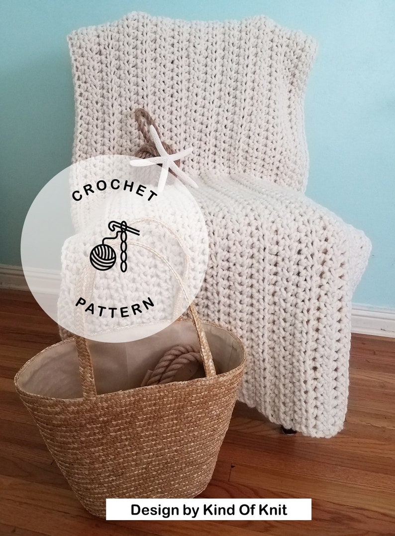 CROCHET PATTERN: White Water Crochet Blanket, Chunky Crochet Oversized Throw image 1