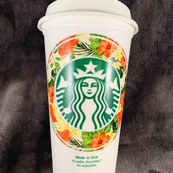 BLANK Ring Hot or Cold Cup ~ Choose your pattern vinyl ~ No wording ~ Starbucks Cup ~ Hibiscus