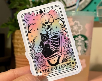 The Cat Lover Skeleton ~ 3 Inch Matte Water Resistant Vinyl Sticker ~ Tarot Skeleton ~ Laptop Water Bottle Notebook Sticker