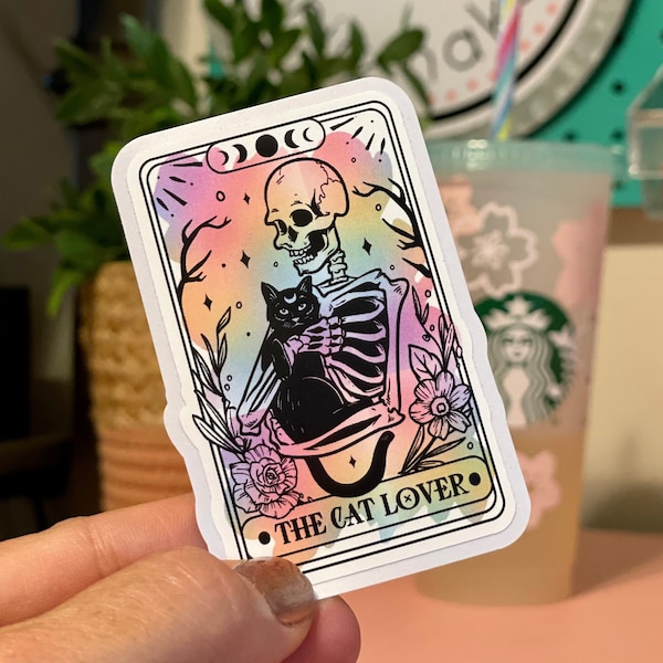 The Cat Lover Skeleton ~ 3 Inch Matte Water Resistant Vinyl Sticker ~ Tarot Skeleton ~ Laptop Water Bottle Notebook Sticker