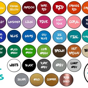 Pode incluir: Um gr&aacute;fico de cores de vinil com nomes para cada cor. As cores est&atilde;o dispostas em linhas e colunas. As cores incluem amarelo claro, amarelo, amarelo sinal, castanho, vermelho escuro, vermelho, vermelho laranja, laranja, laranja claro, roxo, violeta, lavanda, lil&aacute;s, rosa, rosa claro, coral, azul marinho escuro, azul escuro, cobalto, azul real, azul, azul celeste, azul c&eacute;u, azul gelo, azul esverdeado, turquesa, menta, verde escuro, verde floresta, verde grama, verde amarelo, verde lim&atilde;o, castanho, castanho noz, bege, creme, branco, preto, cinza escuro, cinza, cinza claro, prata, ouro, cobre, ouro rosa.