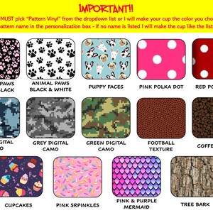 Pode incluir: Uma colagem de 12 padr&otilde;es diferentes para personalizar canecas. Os padr&otilde;es incluem patas de animais, bolinhas, camuflagem digital, textura de futebol, gr&atilde;os de caf&eacute;, cupcakes, confeitos, escamas de sereia e casca de &aacute;rvore.