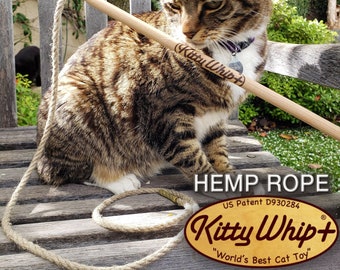 KittyWhip+ Hemp® soft, strong, sustainable! Wand cat toy expertly handcrafted in the USA from 100% natural and sustainable materials.