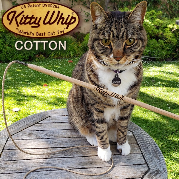 KittyWhip Cotton® a purr-fect alternative to leather! Wand cat toy expertly handcrafted in the USA from 100% natural & sustainable materials
