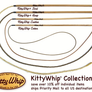 KittyWhip Collection® all 4 full size wand cat toys! Expertly handcrafted in the USA from 100% natural and sustainable materials.