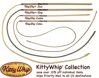 KittyWhip Collection® les 4 jouets pour chats baguette pleine grandeur ! Fabriqué à la main aux États-Unis à partir de matériaux 100 % naturels et durables.
