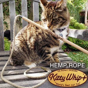 KittyWhip+ Hemp® soft, strong, sustainable, fun! Eco-friendly wand cat toy handmade in the USA from 100% natural and sustainable materials.