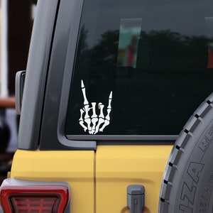 Skeleton Hand Decal / Rock On Sticker / Skeleton Car Decal / Halloween Bumper Sticker / Fall Car Decal / Waterproof Decal /