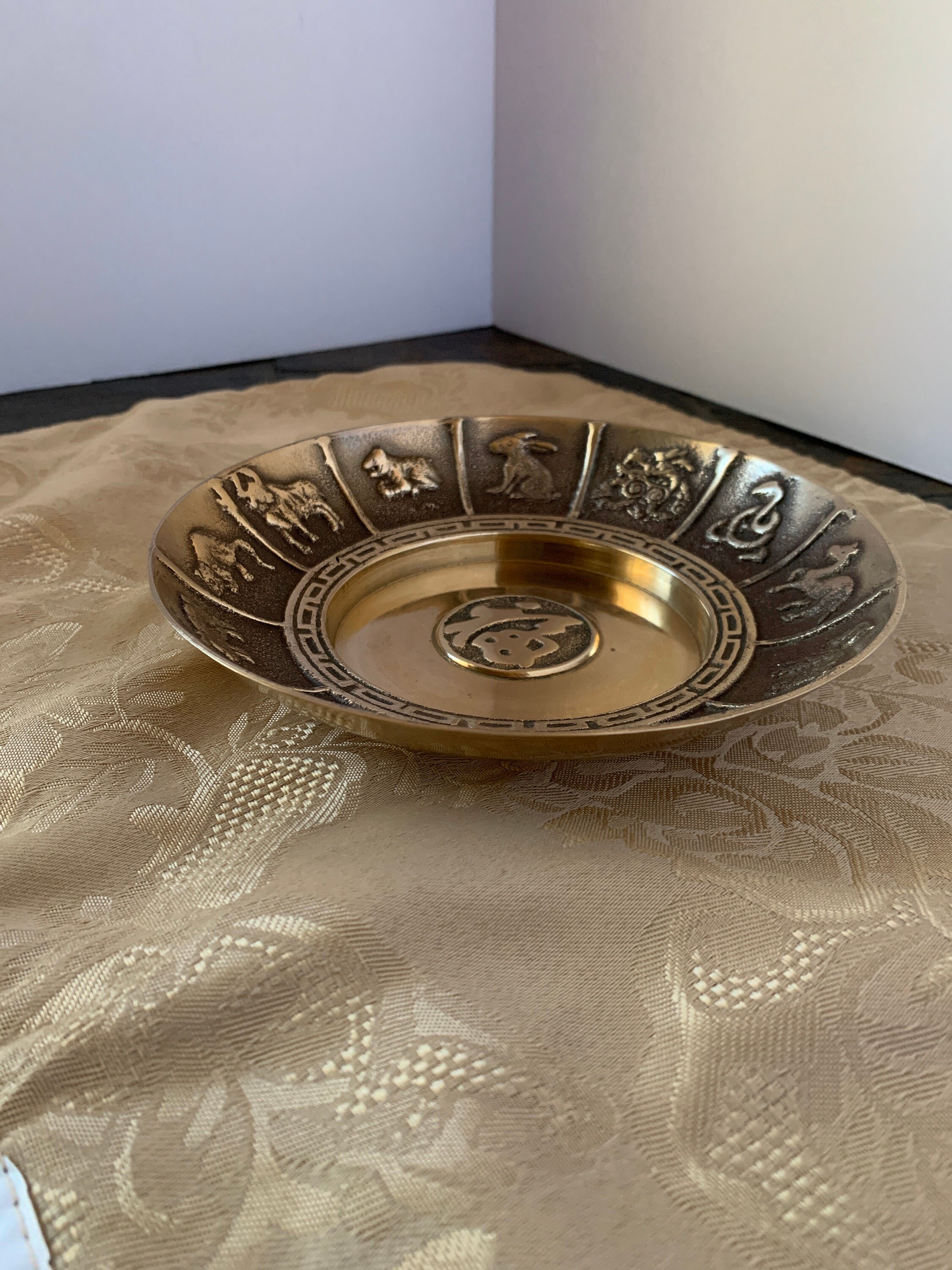 Vintage Brass Chinese Calendar Bowl or Trinket Dish Etsy