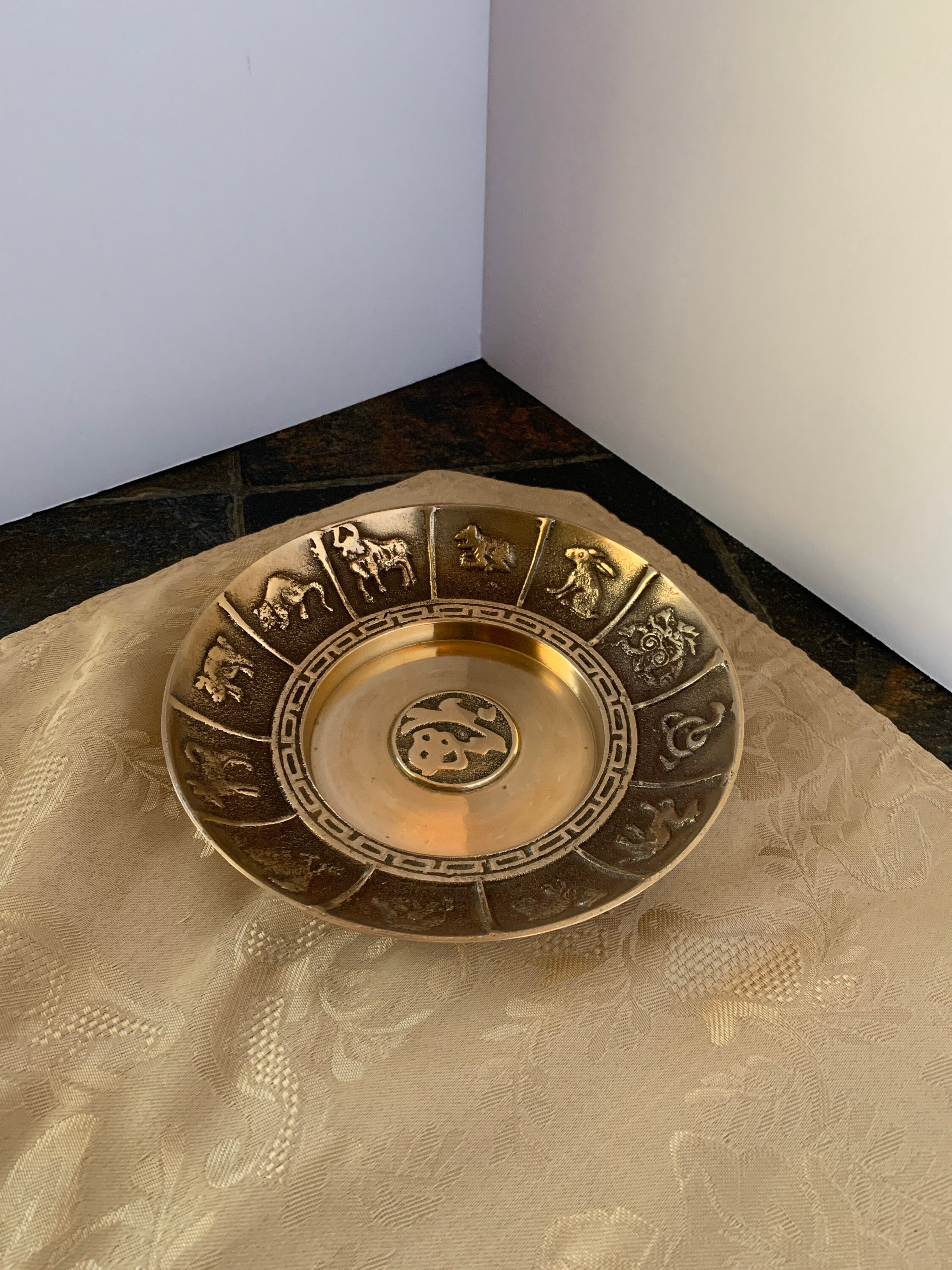 Vintage Brass Chinese Calendar Bowl or Trinket Dish Etsy