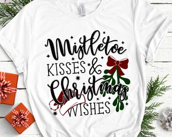 Navidad SVG - Mistletoe Kisses deseos de Navidad - SVG DXF Eps Png Jpg Archivo Digital para uso comercial y personal - camisetas de Navidad