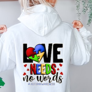 El amor no necesita palabras archivo PNG, diseños de sublimación, imágenes prediseñadas de autismo, PNG de autismo, diseños de camisetas, descarga digital, imágenes prediseñadas de conciencia de autismo