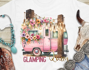 Glamping Queen PNG-Datei, digitaler Download, Camping, Glamping, Sublimationsdesign, Clipart, Sommer, T-Shirt-Design, Glamping-Geschenke