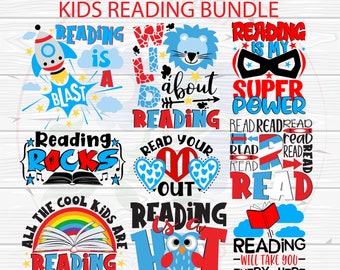 Kids reading t-shirt bundle SVG Cutting file, Reading svg, silhouette svg, cricut designs, Book svg, t-shirt designs, Reading PNG, Book PNG
