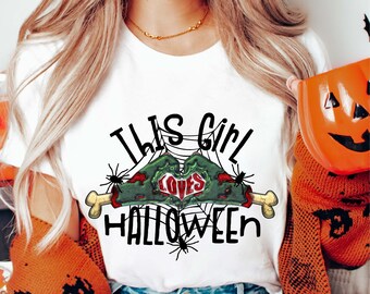 Questa ragazza ama il file PNG di Halloween per la stampa a sublimazione, la stampa DTG, il design a sublimazione, il download digitale, la clipart di Halloween, il file PNG