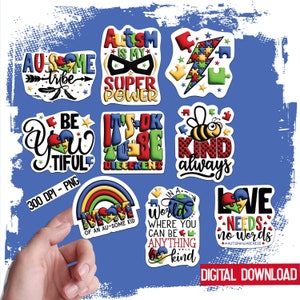 PRINTABLE Stickers, png file, Retro 3D Autism Stickers, Awareness stickers, Autism PNG, cricut files, silhouette file, Digital stickers