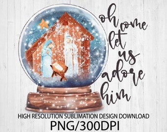 Åh, kom, låt oss dyrka honom png, sublimeringsdesign, digitala nedladdningar, t-shirtdesign, jul-t-shirts, jul-PNG, julkrubba PNG