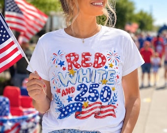 T-shirt rouge, blanc et 250 patriotique | Vêtements drapeau des États-Unis (téléchargement numérique) | 4 juillet PNG | 4 juillet | sublimation | DTF