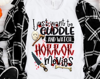 Cuddle and watch horror movies PNG file for sublimation printing, DTG printing, Sublimation design download, T-shirt design , Halloween PNG