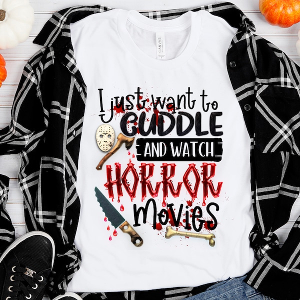 Cuddle and watch horror movies PNG file for sublimation printing, DTG printing, Sublimation design download, T-shirt design , Halloween PNG