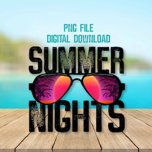 Summer Nights Sublimation Design PNG Download, DTG printing, sublimation designs, Summer PNG, Summer clipart, digital downloads, beach png