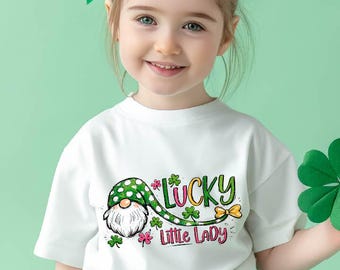 Lucky Little Lady PNG, Shamrock Clover Design (Digital Download), gnome clipart, St. Patrick's Day PNG file