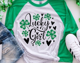 Lucky girl SVG, St Patricks Day SVG, St. Patrick's Day t-shirts, t-shirt designs, Silhouette svg, Cricut svg, tshirts, St. Patrick's Day PNG