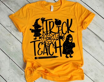 Trick or teach SVG, SVG-filer, Halloween SVG, Cricut-filer, Silhouette-filer, PNG-filer, sublimeringsdesigner, Lärarsvg