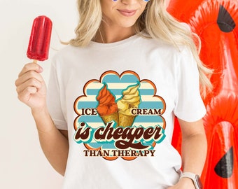 Ice cream is cheaper than therapy PNG file, Summer png, digital downloads, sublimation printing, Ice cream PNG, Ice cream clipart, Retro PNG
