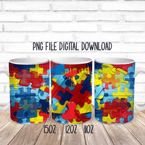 Autisme bewustzijn sublimatie mok ontwerp, 15oz, 12oz of 12oz wrap, PNG-bestanden, digitale download, autisme PNG, afbeeldingsbestand, autisme clipart