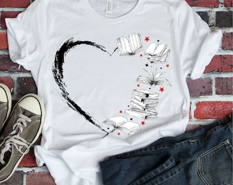 Heart with books PNG file for sublimation printing, Sublimation design download, T-shirt design sublimation design, Reading PNG, School PNG