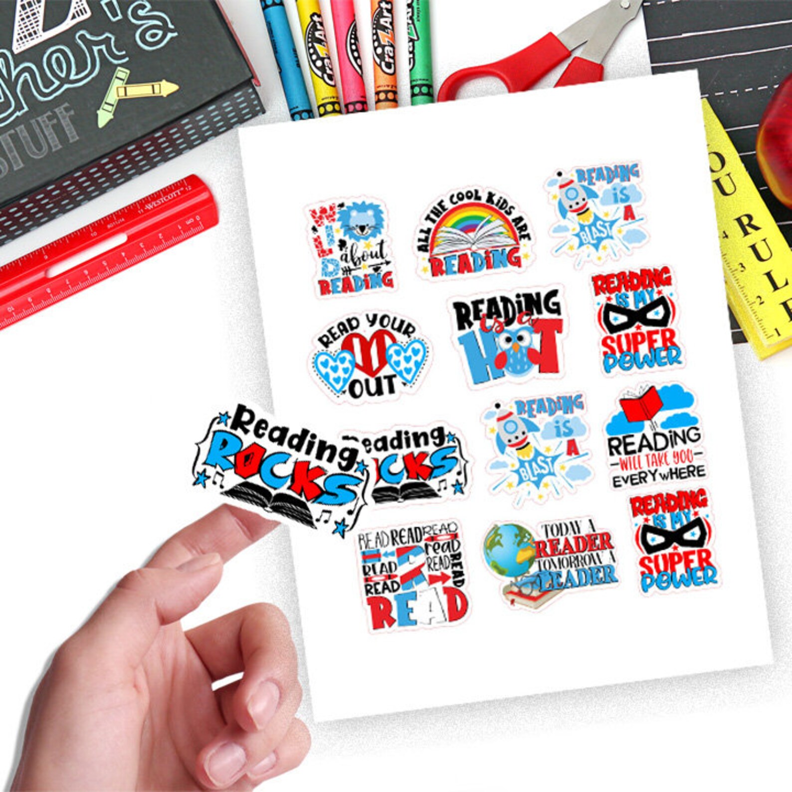 PRINTABLE Stickers Png Files Kids Reading Stickers School - Etsy