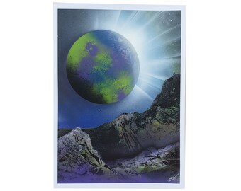 Paysage d’éclipse de planète - peinture d’art de jet - A3