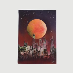 Orange Moon City scape - Spray Art Painting - A3